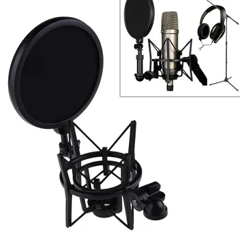 Profesyonel Mikrofon Mikrofon Şok Dağı ile Kalkan Eklemli Kafa Tutucu stand braketi Stüdyo Yayını için 10