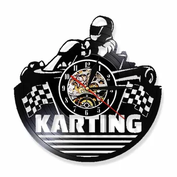 Go Kart Vinil Kayıt duvar saati Karting Yaratıcı Ev Dekor Spor Zaman Arkadaşlar Yarış Mutlu Saat Duvar Saati Kating Racers Hediye