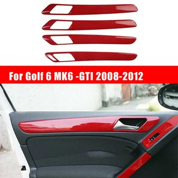 Kırmızı Karbon Fiber İç İç Kapı kulp kılıfı Trim Paneli Şerit Dekorasyon Golf 6 için MK6 - 2008-2012 Aksesuarları 19