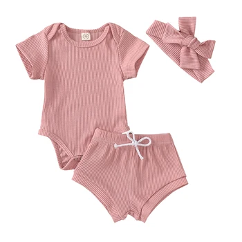 IYEAL Yenidoğan Bebek Kız Giysileri Set Moda Kısa Kollu Düz Renk Romper Tops Şort Kafa Yürüyor Bebek kıyafetler elbiseler