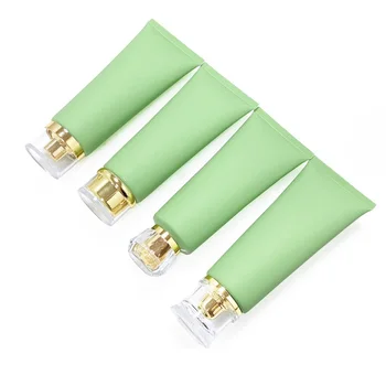 100ML Plastik Kozmetik Ambalaj sıkılabilir tüp Akrilik vidalı kapak Don Mat Yeşil Boş Güneş Koruyucu Yüz Temizleyici Şişe 25 adet 3