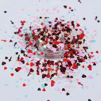 1 Torba sevgililer Günü Aşk Holografik Ultra ince İçi Boş Kalp Paillettes-Karışık(1+2mm) altıgen ve İlmek AB Nail Art DIY Payetler 14