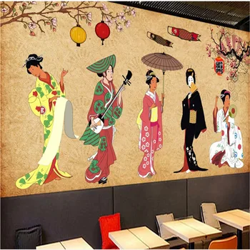 Retro Japon Geyşalar Duvar Catering Restoran Suşi Dükkanı Arka Plan Duvar Kağıdı 3D Geçit Oturma Odası Yemek Odası duvar kağıdı