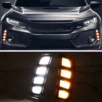 Araba Modifikasyonu LED Ön Sis Lambası Flama Dönüş Sinyali Sarı Ve Beyaz Renk Honda Civic 2017-2021 İçin Uygun 11
