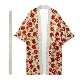Erkek Japon Geleneksel Etnik Uzun Kimono Hırka kadın kimonosu Mantar Desen Kimono Gömlek Yukata Ceket 7 2