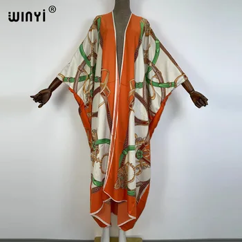 WİNYİ 2022 Orta Doğu kimono Kadın Hırka dikiş kimono Kokteyl sexcy Boho Maxi Afrika Tatil Batwing Kollu İpek Elbise 4