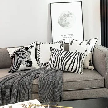 Modern Siyah ve Beyaz Zebra Nakış Atmak Yastık Kılıfı minder örtüsü Pamuklu Moda Yastık Sahte kanepe yastığı Kılıfı 7