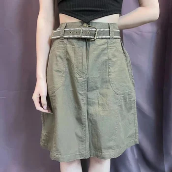 Y2k Kadınlar Vintage Kore Moda Rahat Kargo Gotik Mini Etekler Harajuku 2000s Yüksek Bel Kemerleri Grunge Kısa Etek Alt Giysi 11