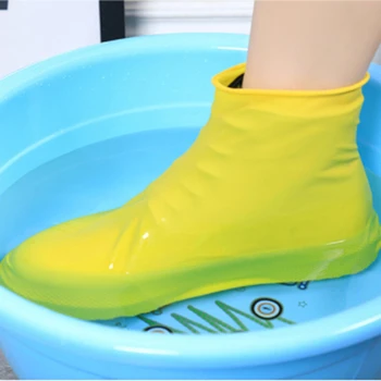Çizmeler Su Geçirmez Ayakkabı Kapağı Silikon Malzeme Unisex Düz Renk Ayakkabı Koruyucuları yağmur çizmeleri Kapalı Açık Yağmurlu Günler İçin 4