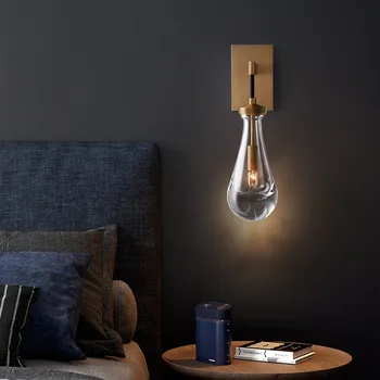 Modern ışık lüks su damlası bakır duvar lambası basit yaratıcı oturma odası yemek odası yatak odası çalışma başucu kristal lamba 7