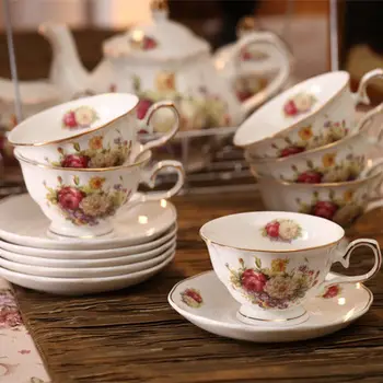 café porcelana xícara de café e pires nordic criativo flores avançado cerâmica conjunto de chá xícara de chá decoração para casa 6