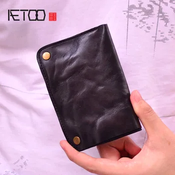 AETOO Retro ilk katman inek derisi kart tutucu, deri el cilalı bozuk para cüzdanı, erkek ve kadın rahat yapış fermuar cüzdan 14