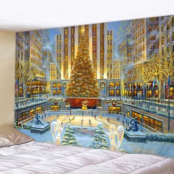 Noel kar sahne goblen Noel Baba hediye Noel ağacı duvar asılı odası yatak odası yurdu estetik ev dekorasyon 8
