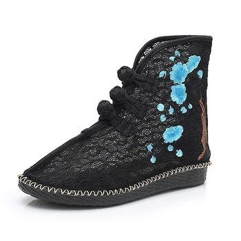 YRZP Nefes Bayanlar Pamuk Işlemeli Ayak Bileği Patik Bayanlar ıçin Vintage düz ayakkabı Kadın Dantel Kumaş Kısa Çizmeler 15