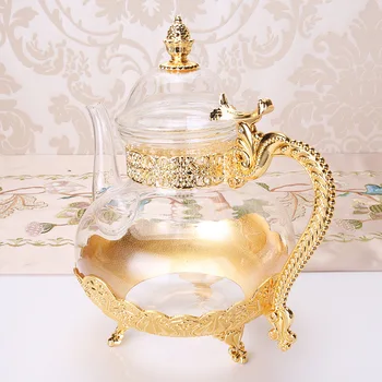 Avrupa Altın cam çaydanlık su ısıtıcısı kahve su ısıtıcısı karaf Retro Saray Düğün Çinko Alaşım Metal Flagon Hediye Seti Ev Dekor WY713 12