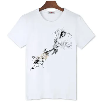 Soyut Resim moda tişörtleri erkekler kişilik baskı kedi t shirt marka kaliteli rahat gömlek 19