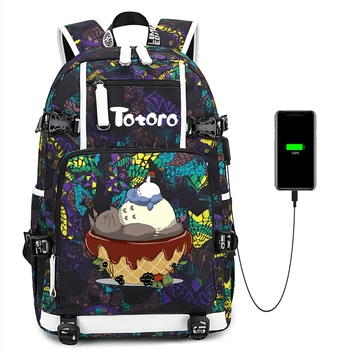 Anime Komşum Totoro Baskı Sırt Çantası Genç USB Sırt Çantası Zip Packsack Öğrenci Schoolbag Yüksek Kapasiteli Seyahat Laptop Çantası 2