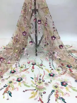 Zarif 3D sequins nakış kumaşlar Afrika dantel Fransız örgü ipliği nakış dantel abiye parti elbise için 18
