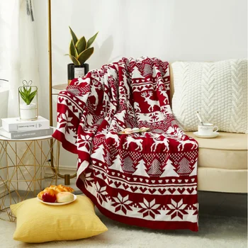 Noel örgü battaniye Yüksek Kaliteli Akrilik Malzeme Noel ağacı elk jakarlı desen kanepe atmak battaniye yılbaşı dekoru 18