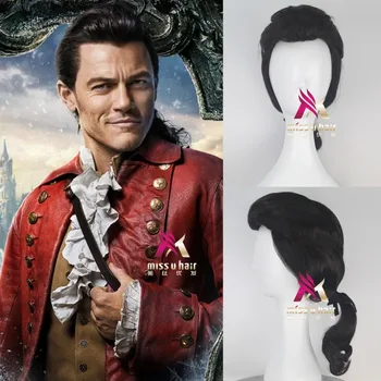 yeni Güzellik ve Beast Prens Gaston Peruk Siyah Kısa Peruk Cosplay Cadılar Bayramı Rol Oynamak Saç + peruk kap