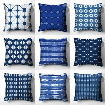 Mavi Keten Yastık Kılıfı Yastık Kılıfı Ev Dekorasyon minder örtüsü Yastıkları Dekoratif Yastıklar Kanepe Oturma Odası Dekorasyon için 9