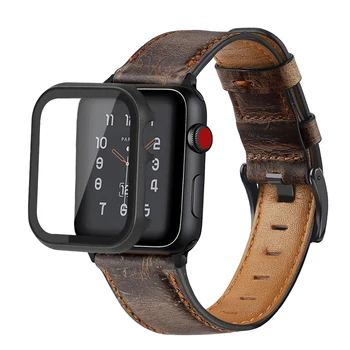 kılıf + Retro İnek Deri kayış apple saat bandı 44mm 40mm iWatch 42mm 38mm watchband bilezik Apple watch 4 3 5 se 6 18