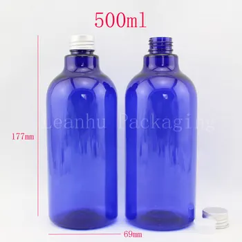 500ML Mavi Yuvarlak Plastik Şişe Alüminyum Kapak, 500CC Şampuan / Duş Jeli Ambalaj Şişesi, Boş Kozmetik Konteyner 15