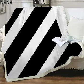 NKNK Siyah Ve Beyaz Battaniye Şerit Peluş Atmak Battaniye Soyut Yatak Örtüsü Yatak Harajuku Yatak Atmak Sherpa Battaniye Yeni 16