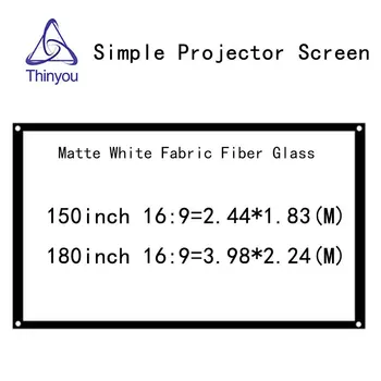 Thinyou 150 inç 180 inç 16:9 Basit perde Mat Beyaz Kumaş Elyaf Cam Duvara Monte Ev Sineması LED LCD DLP projektör