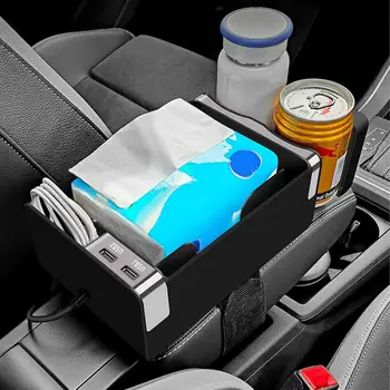 Araba Kol Dayama saklama kutusu USB Şarj İle Otomatik Konsol Yan Organizatör Araba Doku Kutusu Su Bardağı Tutucu Araba İç Aksesuarları 15
