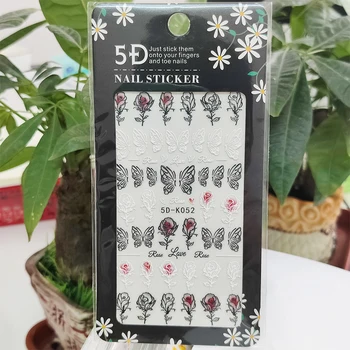 5D Çıkartmalar Çivi için Siyah Beyaz Kelebek Çiçekler Nail Art Süslemeleri Stereoskopik Sticker Aksesuarları Anaglyph Etkisi Tasarım 18