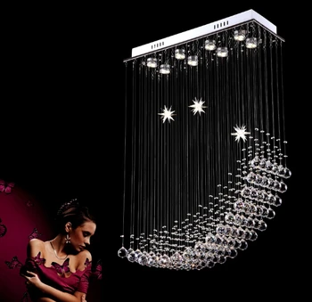 Modern minimalist LED dikdörtgen yemek ay ve yıldız asılı tel kristal avize bar lambaları, beyaz / sıcak beyaz 7