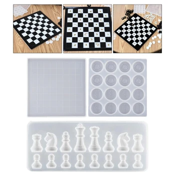 Satranç Seti silikon kalıp Uluslararası Satranç Taşları Kontrol Dama Tahtası UV Kristal Epoksi Reçine Kalıp DIY Craft için 7