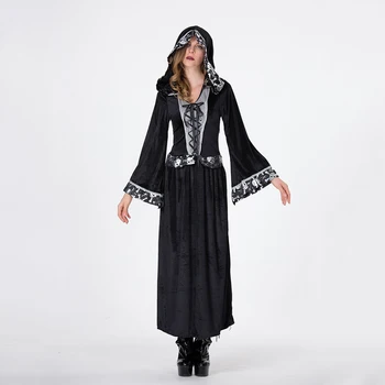 Yeni Gelmesi Kadın iskelet Cadı Evil Kostüm Siyah hayalet Cosplay Cadılar Bayramı Karnaval Maskeli süslü elbise 6