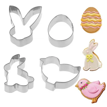 4 adet Tavşan Şekli kurabiye kesici Paslanmaz Çelik Bisküvi Kesiciler Bisküvi Damga Fondan Kek Dekorasyon Araçları Bisküvi Kalıp 16