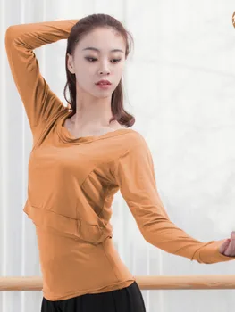 Sahte İki Adet Bale Üst kadın Dans Eğitim Kıyafetleri Sonbahar Kadın Yetişkin Uzun Kollu Vücut Balerin Dans Kadın Üst 2022 8