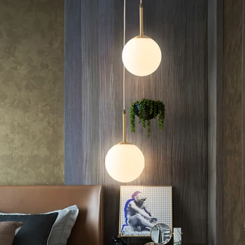 Başucu Tüm Küçük Bakır Kolye Işıkları LampRestaurant Dekorasyon Nordic Basit Modern Yaratıcı Bar Cam Top Kolye Işık
