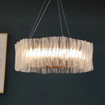Modern basit akrilik beyaz şerit LED kısılabilir oturma odası ışık kolye lamba yatak odası yemek odası paslanmaz çelik altın fikstür