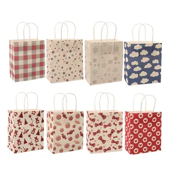 10 adet Moda Kraft Kağıt Hediye saplı çanta Alışveriş Çantaları Noel Kahverengi Ambalaj Çantası 5