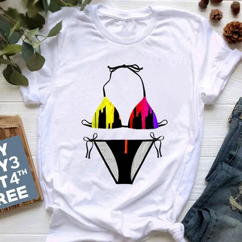 T Shirt Kadın 2021 Yaz Camiseta Mujer Sevimli Bikini Tasarım Baskı Kısa Kollu Tee Kadın Gevşek günlük t-shirt Bayanlar En Tees 15