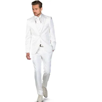 yeni beyaz düğün erkek takım elbise doruğa yaka erkek smokin slim fit uzun kollu erkek gömlek takım elbise damatlar için ceket + pantolon + yelek + kravat 2017 terno masculino 1
