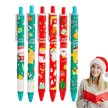 Geri çekilebilir Jel Kalem Seti 6 adet Noel Noel Baba Siyah işaretleyici kalem Seti 0.5 mm Siyah Günlük Yazma Kalemler Okul Ofis 5