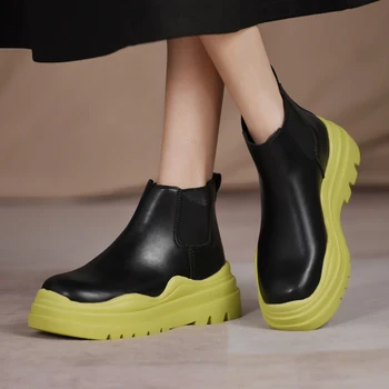 2022 Sonbahar Kadın yarım çizmeler PU Kadın Ayakkabı Chelsea Çizme Kadın Platformu üzerinde Kayma Kısa Çizme moda ayakkabılar bayan botları 18