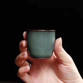 Çin Kung Fu Çay Fincanı 1 ADET Düz Fincan 1.3 oz Seramik Bardak El Yapımı Seladonlar Porselen Drinkware Demir Sır 1