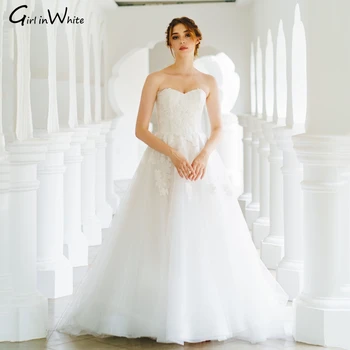 A-line Sevgiliye gelinlik Kolsuz Dantel Aplikler Beyaz düğün elbisesi Backless gelin kıyafeti Kadınlar İçin Vestidos De Novia 9