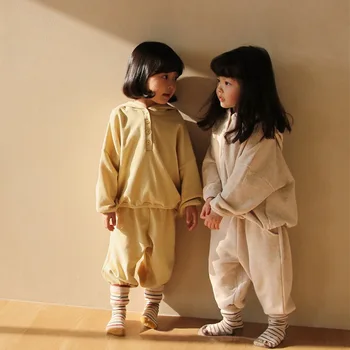 Sonbahar Koreli çocuk giyim setleri erkek çocuk giysileri kız cadılar bayramı Pamuk bebek Eşofman spor üstleri kapşonlu + pantolon 7