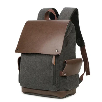 Erkekler Vintage Tuval laptop Sırt Çantası Deri Kapak Fermuar Katı Seyahat Sırt Çantası okul çantası paketi erkekler için Yüksek Kalite 18