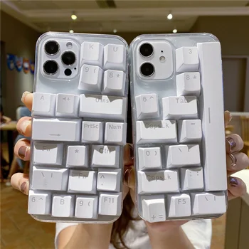 Komik 3D klavye Şeffaf telefon kılıfı için iphone 13 12 Pro Max 11 6 7 8 Artı Mini XR X XS Kore popüler epoksi silikon Kapak 5