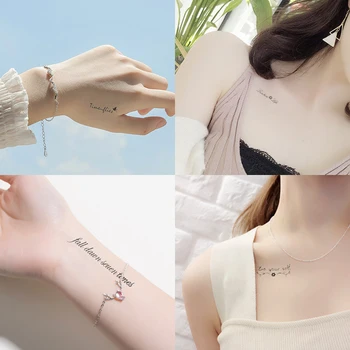 30 adet Tatuajes Temporales Seksi Mektup Su Geçirmez Geçici Dövme Çıkartmalar Eller Kol Parmak Dövme Vücut Sanatı Sahte Dövme Kadın için 16