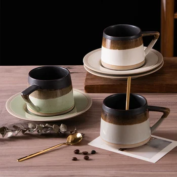 300ml Çömlek Kahve fincan ve çay tabağı seti Japon Retro Küçük Zarif Latte Kahve Fincanı Ev Kahvaltı Fincan Öğleden Sonra Çay çay seti 9